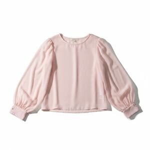 NWT Q&A Womens Long Sleeve Blouse Top Sheer Balloon Sleeve Pink S Coquette Fairy